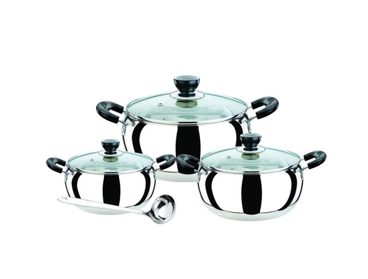 201 # Food Grade Stainless Steel Cookware Sets With Tempered Clear Glass Lid