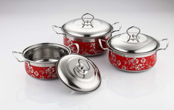 Mirror Finished Stainless Steel Cookware Sets Red Pot Wtih Metal Lid