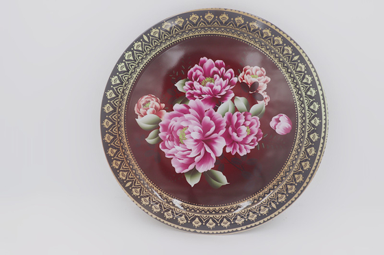0.036cbm Tableware Fruit Metal Steel Dinner Plate With Flower Pattern