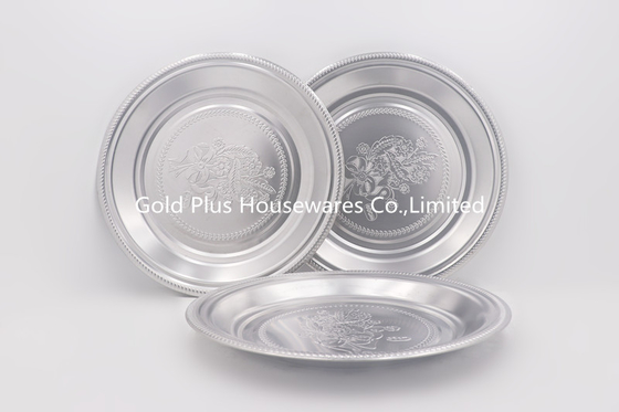 32cm Stainless Steel Dinner Plate Metal Polish Round Food Tray