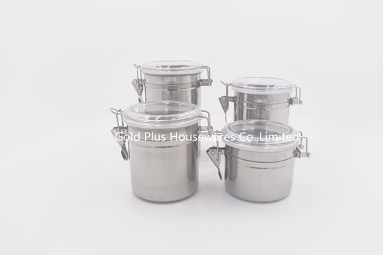 4pcs 304SS Round Tea Tin Can Food Storage Canister With Plastic Lid