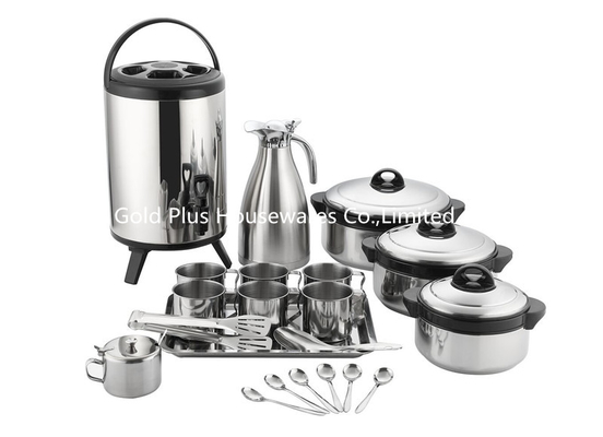 21pcs Kitchen cookware sets double wall vacuum thermos stainless steel soup pot heat insulation barrel mug and spoon set