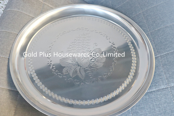 Polished 35cm Decorative Rolling Stainless Steel Round Tray