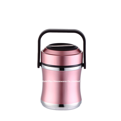 Outdoor travel 1.6L lunch box metal students thermo stainless steel 3 layers takeaway food container with handle