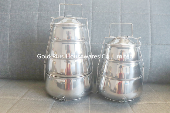 Four Tiers Portable Stainless Steel Lunch Box Double Layer Thermal Insulation