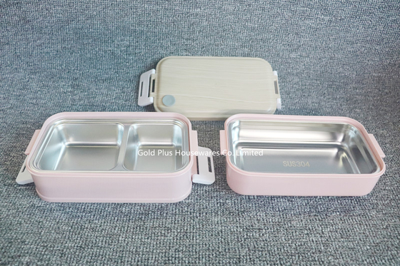 Two Compartment Plastic Bento Boxes With Locked Handle 2layer