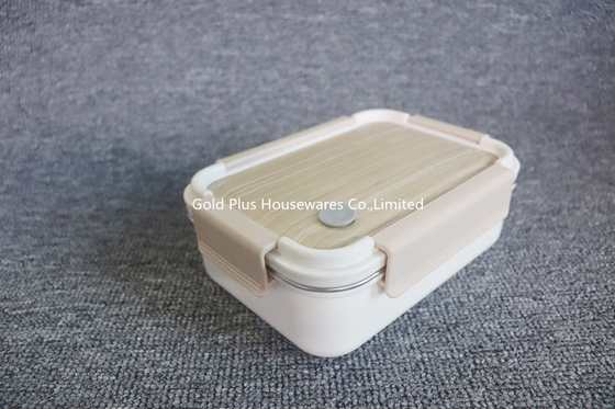 3 Compartments 201 Stainless Steel Airtight Bento Box With Wood Like Grain Lid
