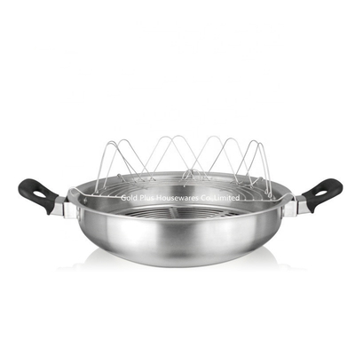 sustainable Stainless Steel Induction Frying Pan With Two Handle Round Bottom