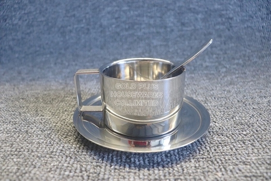 Lead Free No Cadmium Metal Steel Antique Coffee Cup Set With Spoon And Dish