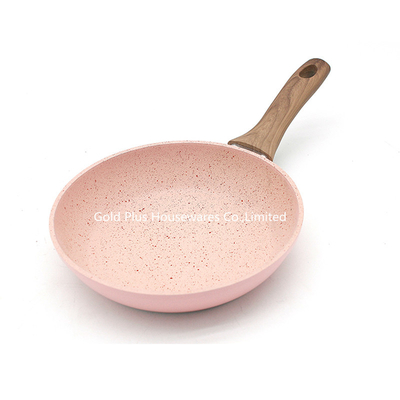 Colorful Kitchenware Forged Frying Pan With Soft Touch Wooden Painting Handle