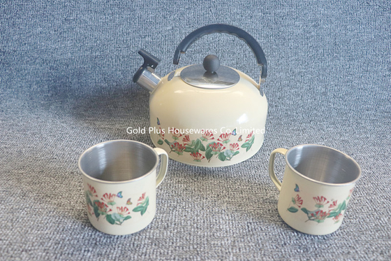 Customized Decal Stainless Steel Tea Kettle Yellow Coating For Gas Induction Cookers