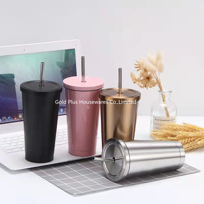 Reusable Stainless Steel Vacuum Insulated Coffee Cup With Lids And Straws Water Eco Friendly