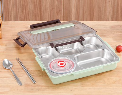 Japanese style lunch box with spoon and chosticks leakproof stainless steel PP bento box with inner soup bowl