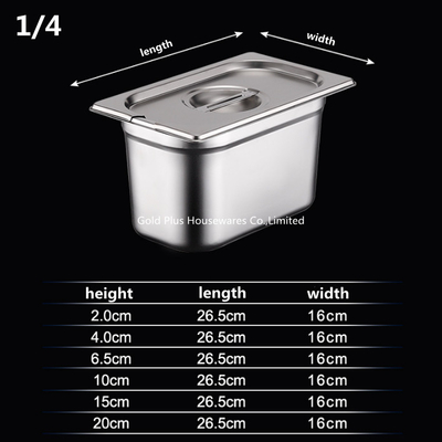 Custom 1/4 Standard 304 Stainless Steel Gn Container Food Pans For Buffet Stove