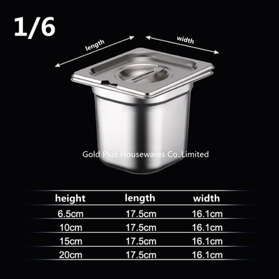 1/6 Stainless Steel Jam Pot Thickened Metal Rectangular Canteen Buffet Serving Mixing Plate