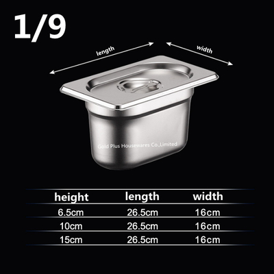 Hotel Stainless Steel Gastronorm Trays 1/9 Soup Basin With Cover Set Thermal Fast Food Containers