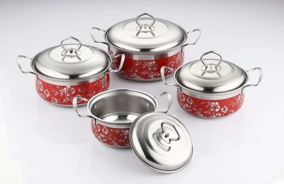 Mirror Finished Stainless Steel Cookware Sets Red Pot Wtih Metal Lid