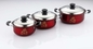 Non Stick Stainless Steel Cookware Sets 6pcs Red Pot & Rose Flowers 16cm - 18cm - 20cm