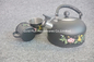 Flower Painting 0.11cbm Stainless Steel Whistling Tea Pot With Two Cups