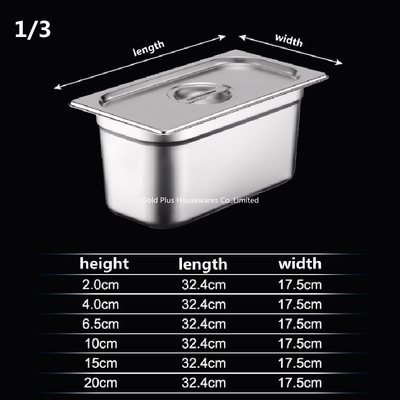 Eco Friendly Serving Chafing Dish 1/3 With Lid Buffet Service Food Pan 17.5cm Width