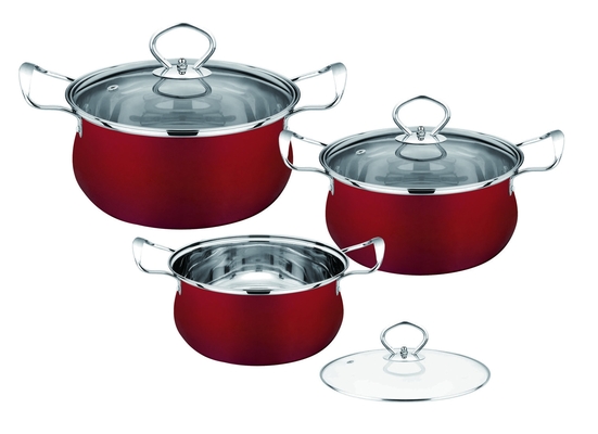 Red Kitchen Pots And Pans Set Easy Cleaning , Durable Stainless Steel Cookware Sets